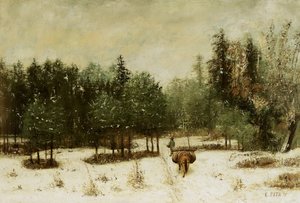 冬の森への入り口。雪の効果、1873